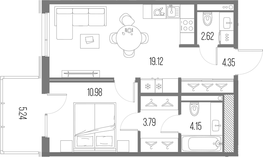 Планировка — Legenda Васильевского, 2-комн., 45 м²