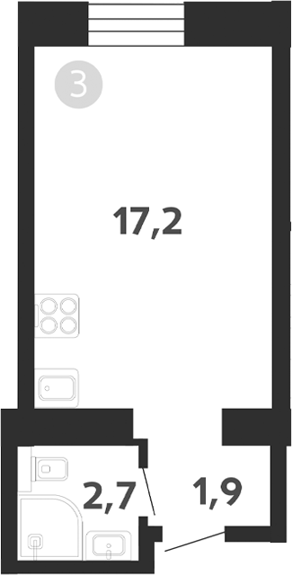 Планировка — Седова, 99, Студия, 22 м²