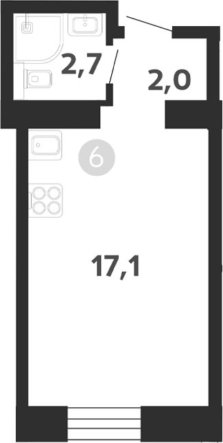 Планировка — Седова, 99, Студия, 22 м²
