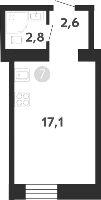 Планировка — Седова, 99, Студия, 23 м²