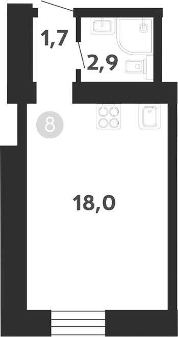 Планировка — Седова, 99, Студия, 23 м²