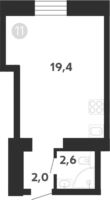 Планировка — Седова, 99, Студия, 24 м²