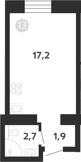 Планировка — Седова, 99, Студия, 22 м²