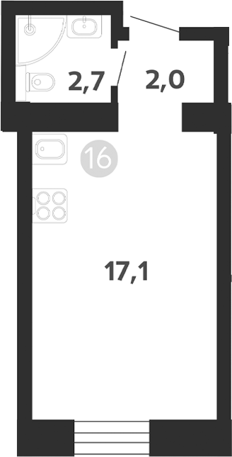Планировка — Седова, 99, Студия, 22 м²