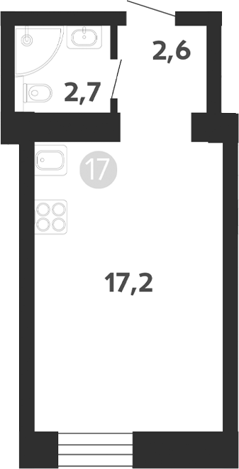 Планировка — Седова, 99, Студия, 23 м²