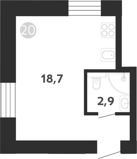 Планировка — Седова, 99, Студия, 22 м²