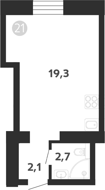 Планировка — Седова, 99, Студия, 24 м²