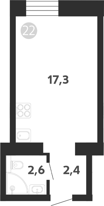 Планировка — Седова, 99, Студия, 22 м²