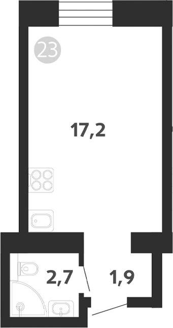Планировка — Седова, 99, Студия, 22 м²