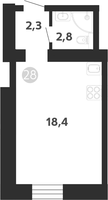 Планировка — Седова, 99, Студия, 24 м²
