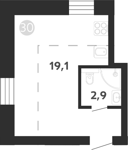 Планировка — Седова, 99, Студия, 22 м²