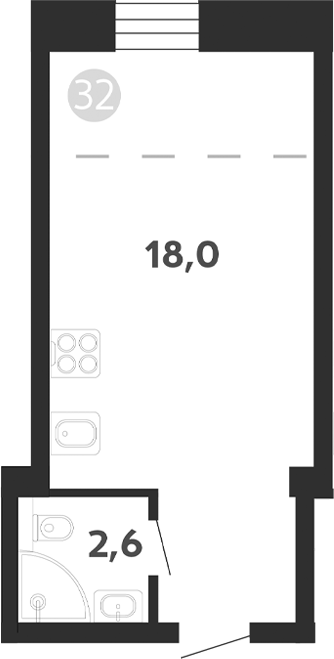 Планировка — Седова, 99, Студия, 21 м²