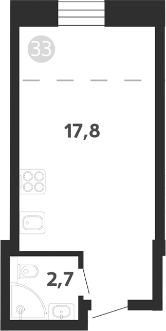Планировка — Седова, 99, Студия, 21 м²