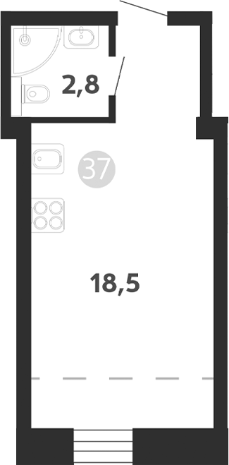 Планировка — Седова, 99, Студия, 21 м²