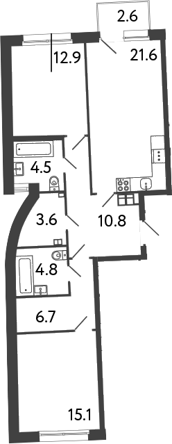 Планировка — Цвет Зеленогорска, 3-комн., 80 м²
