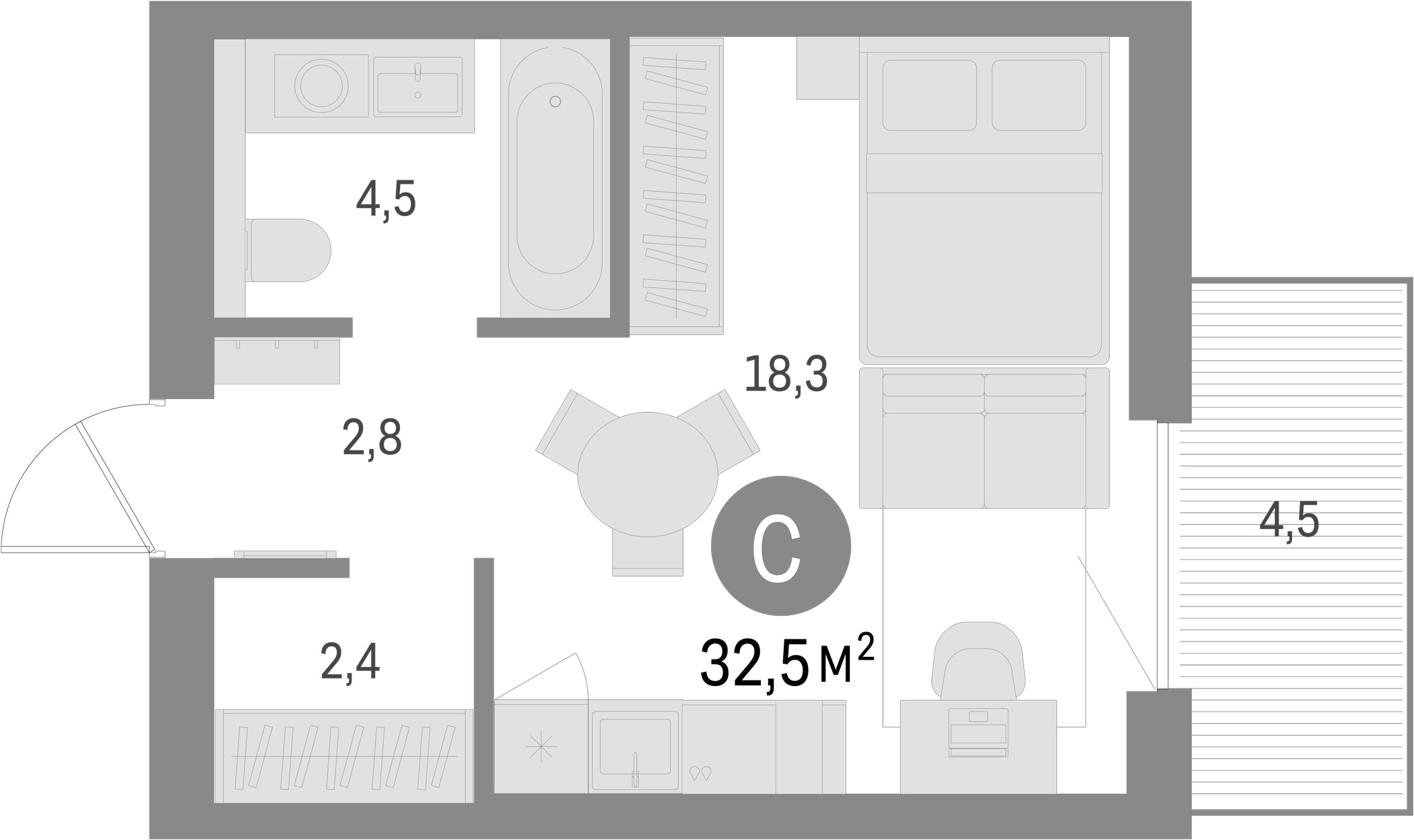 Планировка — Северный ветер, Студия, 27 м²