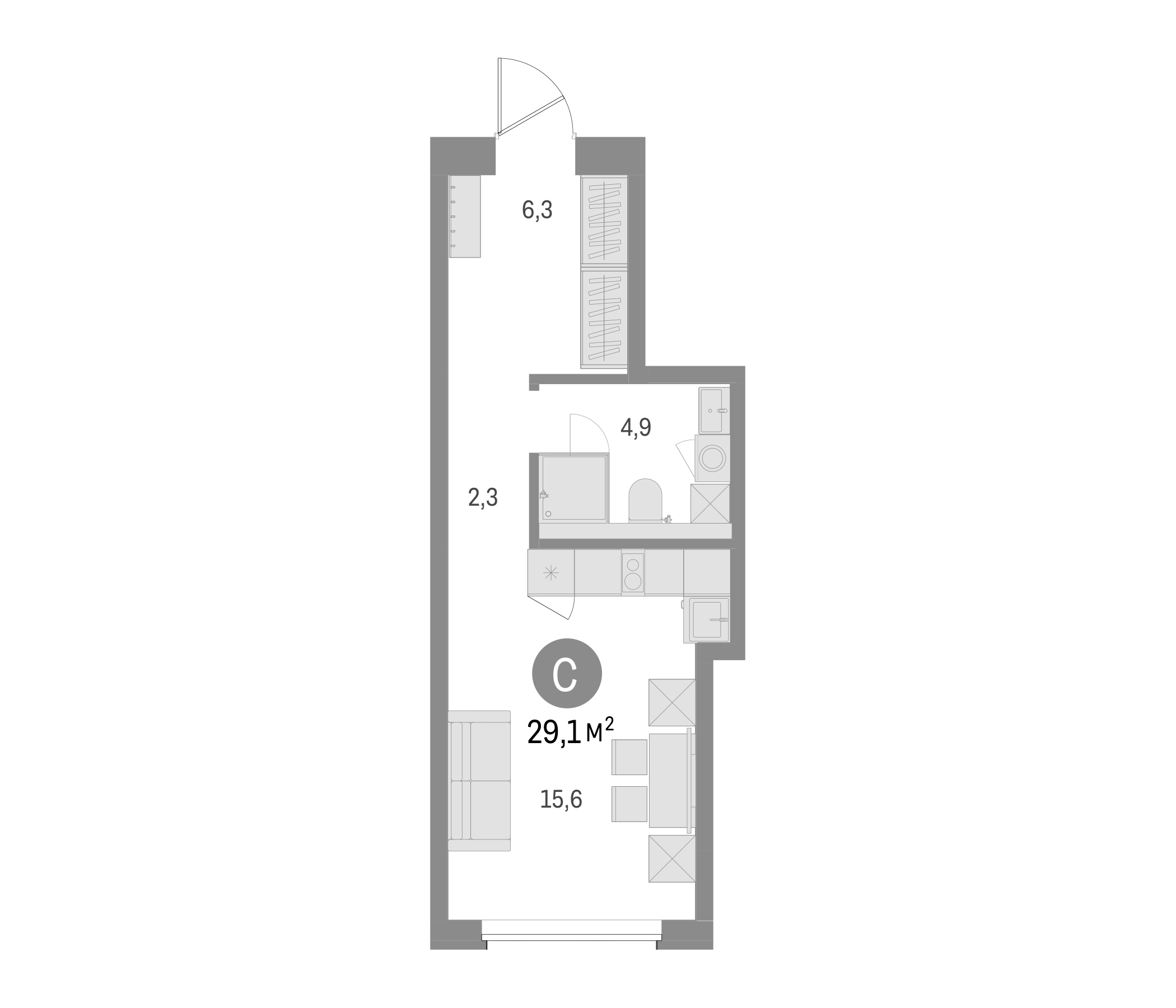 Планировка — Северный ветер, Студия, 29 м²