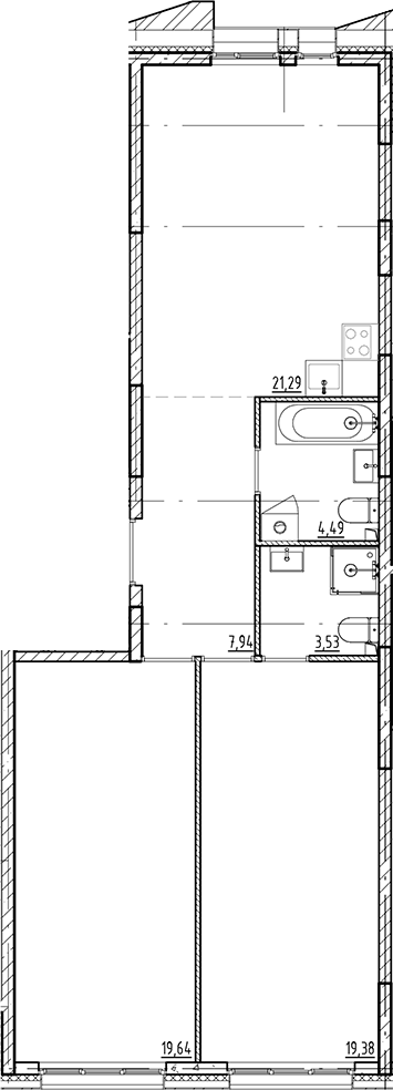 Планировка — Галерная Гавань, 3-комн., 76 м²