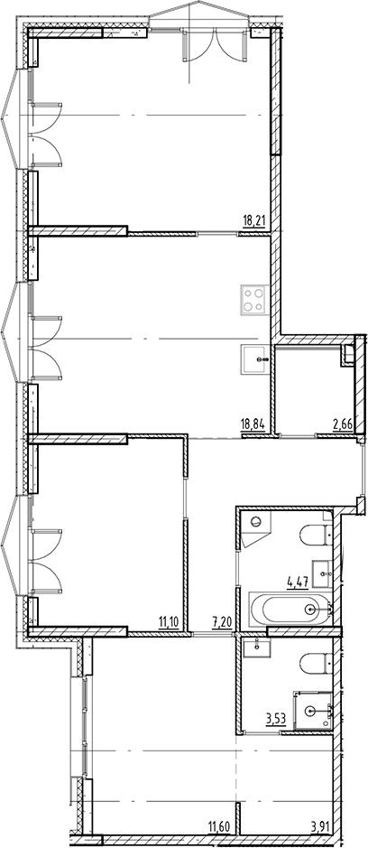 Планировка — Галерная Гавань, 4-комн., 82 м²