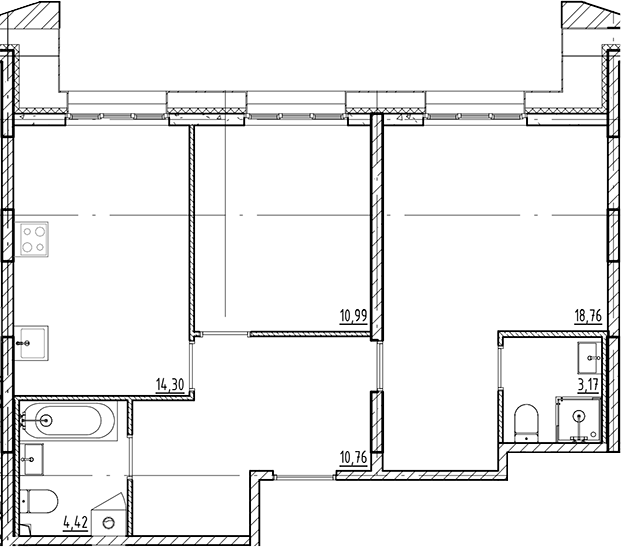 Планировка — Галерная Гавань, 2-комн., 62 м²