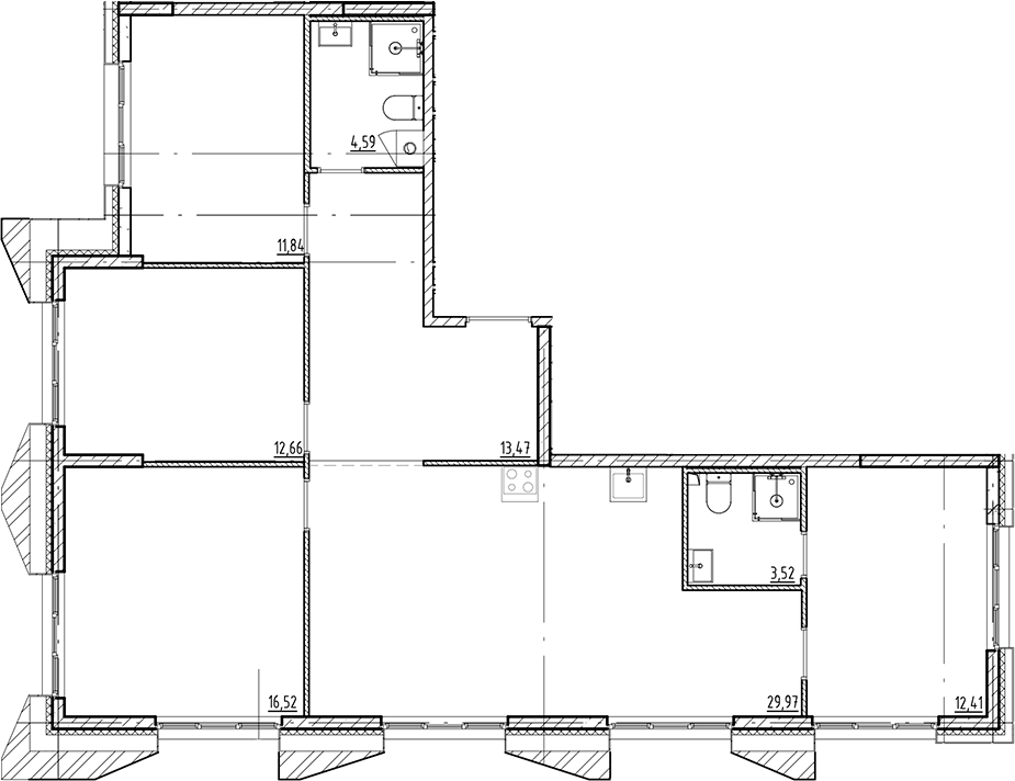 Планировка — Галерная Гавань, 5-комн., 105 м²