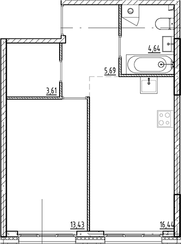Планировка — Галерная Гавань, 2-комн., 44 м²