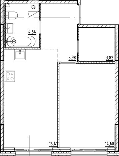 Планировка — Галерная Гавань, 2-комн., 45 м²
