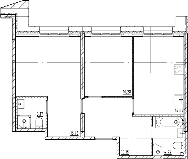Планировка — Галерная Гавань, 2-комн., 61 м²