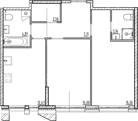 Планировка — Галерная Гавань, 2-комн., 60 м²
