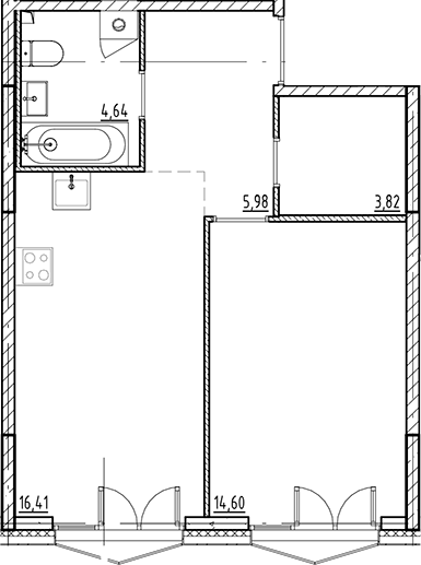 Планировка — Галерная Гавань, 2-комн., 45 м²