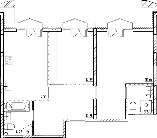 Планировка — Галерная Гавань, 2-комн., 62 м²