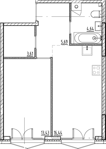 Планировка — Галерная Гавань, 2-комн., 44 м²
