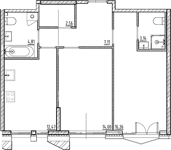 Планировка — Галерная Гавань, 2-комн., 60 м²