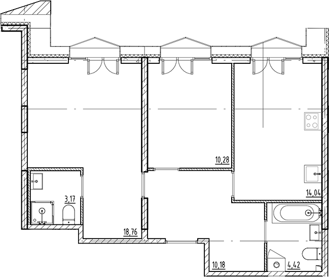 Планировка — Галерная Гавань, 2-комн., 61 м²