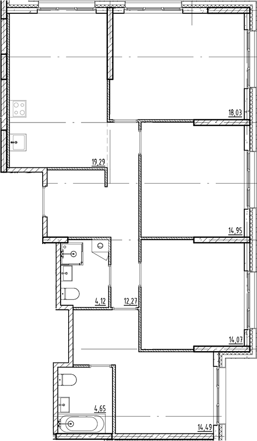 Планировка — Галерная Гавань, 5-комн., 102 м²