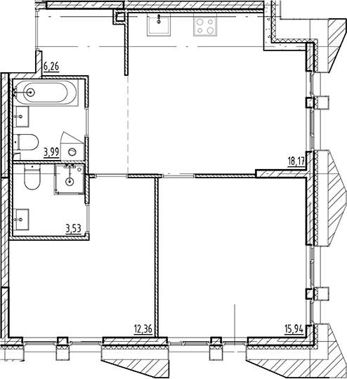Планировка — Галерная Гавань, 3-комн., 60 м²