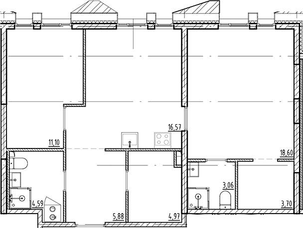 Планировка — Галерная Гавань, 3-комн., 68 м²
