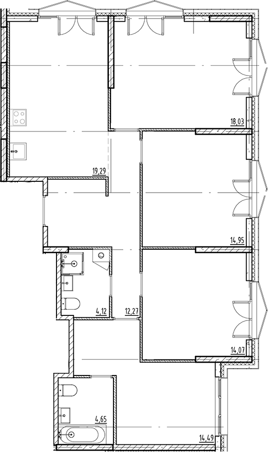 Планировка — Галерная Гавань, 5-комн., 102 м²