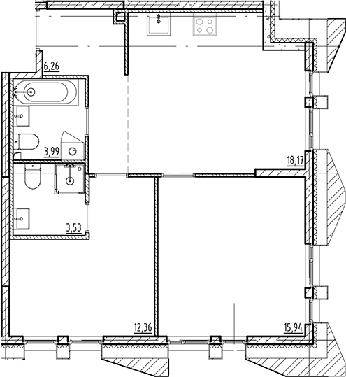 Планировка — Галерная Гавань, 3-комн., 60 м²