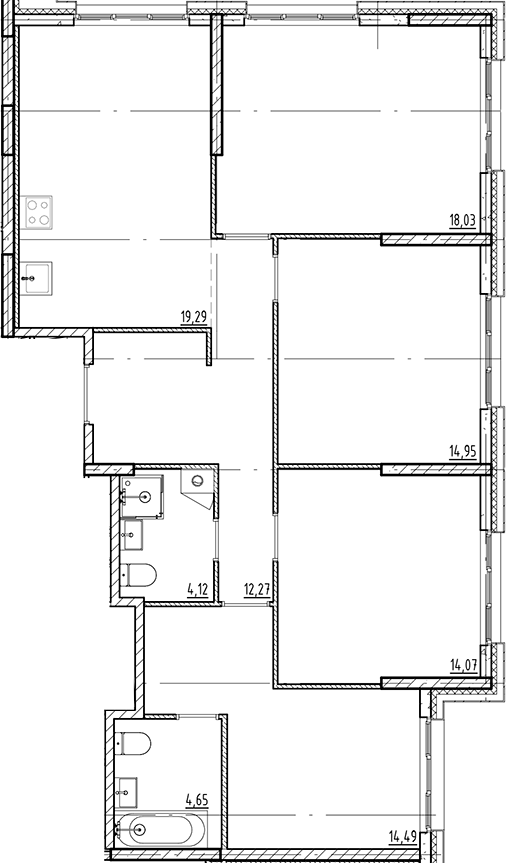 Планировка — Галерная Гавань, 5-комн., 102 м²