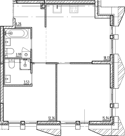 Планировка — Галерная Гавань, 3-комн., 60 м²