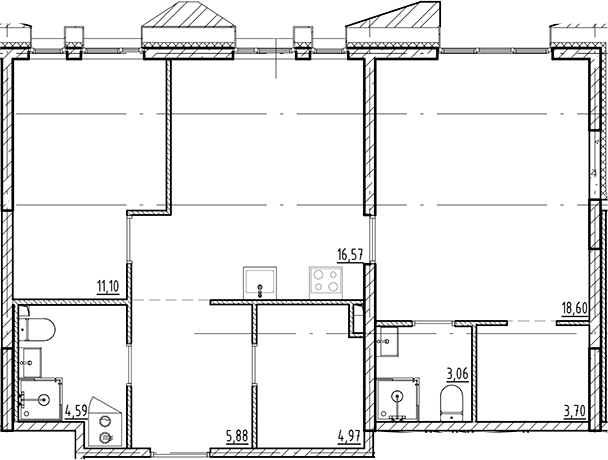 Планировка — Галерная Гавань, 3-комн., 68 м²