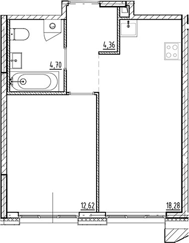 Планировка — Галерная Гавань, 2-комн., 40 м²