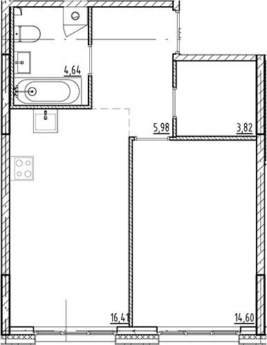 Планировка — Галерная Гавань, 2-комн., 45 м²