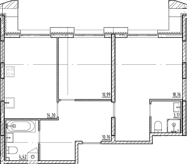 Планировка — Галерная Гавань, 2-комн., 62 м²