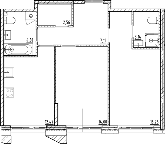 Планировка — Галерная Гавань, 2-комн., 60 м²