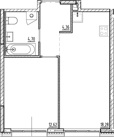 Планировка — Галерная Гавань, 2-комн., 40 м²