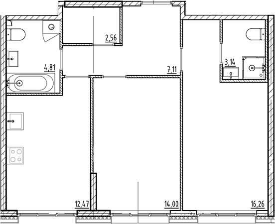 Планировка — Галерная Гавань, 2-комн., 60 м²