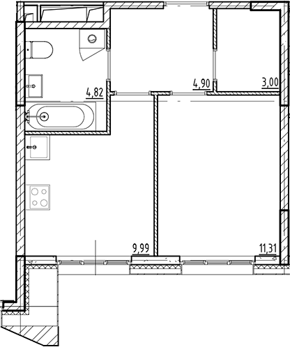 Планировка — Галерная Гавань, 1-комн., 34 м²