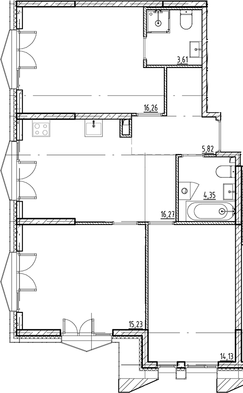 Планировка — Галерная Гавань, 4-комн., 76 м²